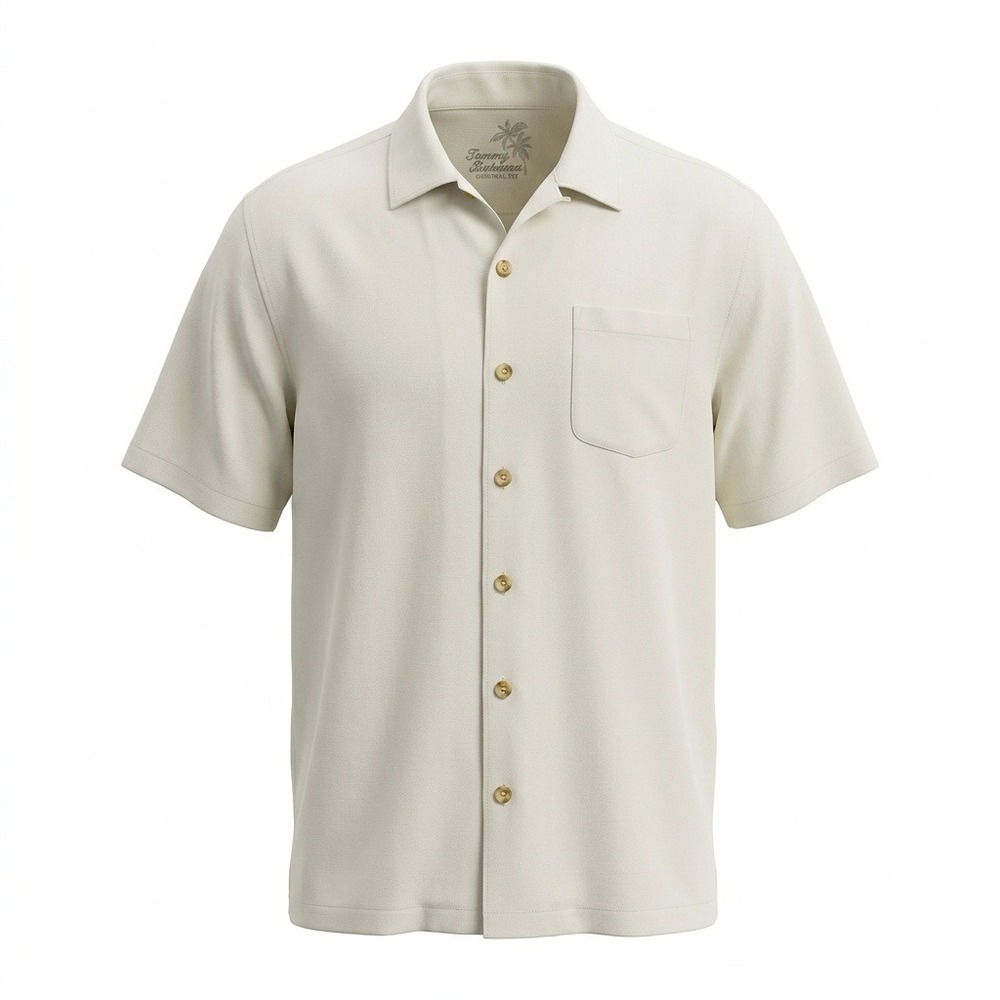 Tommy Bahama Mens XXL 100% Silk Short Sleeve Camp Shirt Cream White T34181